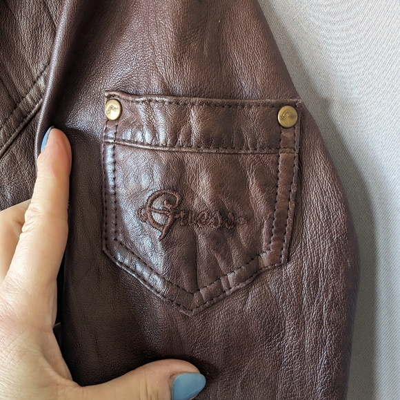 Motorcycle jacket. Chocolate brown, gold hardware, classic, Y2K, genuine leather - Picture 4 of 7